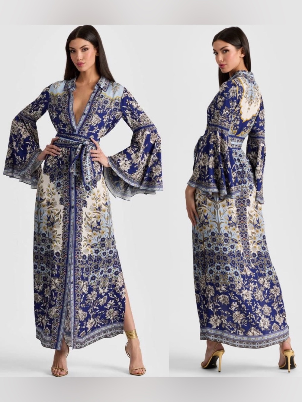 NWT Alice + Olivia Chassidy Bell Sleeve Maxi Dress. Size XS - Picture 3 of 17